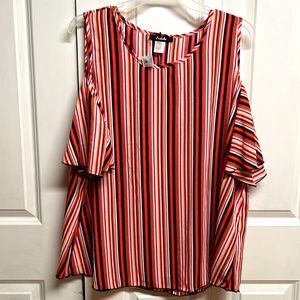 Arabella Multi Color Vertical Strip Cold Shoulder Tunic Top Plus Size 2X NWT